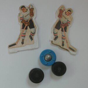 Lot of 2 Vintage Chicago Blackhawks Plastic Table Top Hockey Players & 3 Pucks